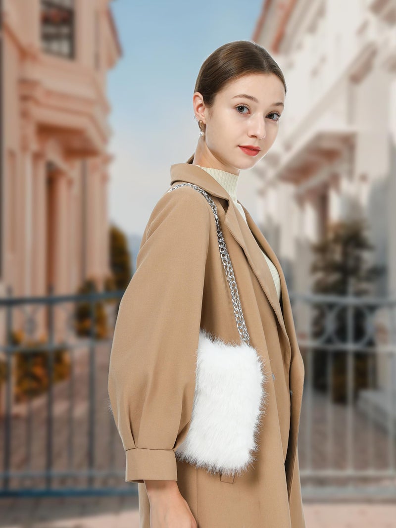 LA CARRIE Faux Fur Crossbody Bags for Women Shoulder Bag Purse Handbags Shoulder Strap(White) - Image 2