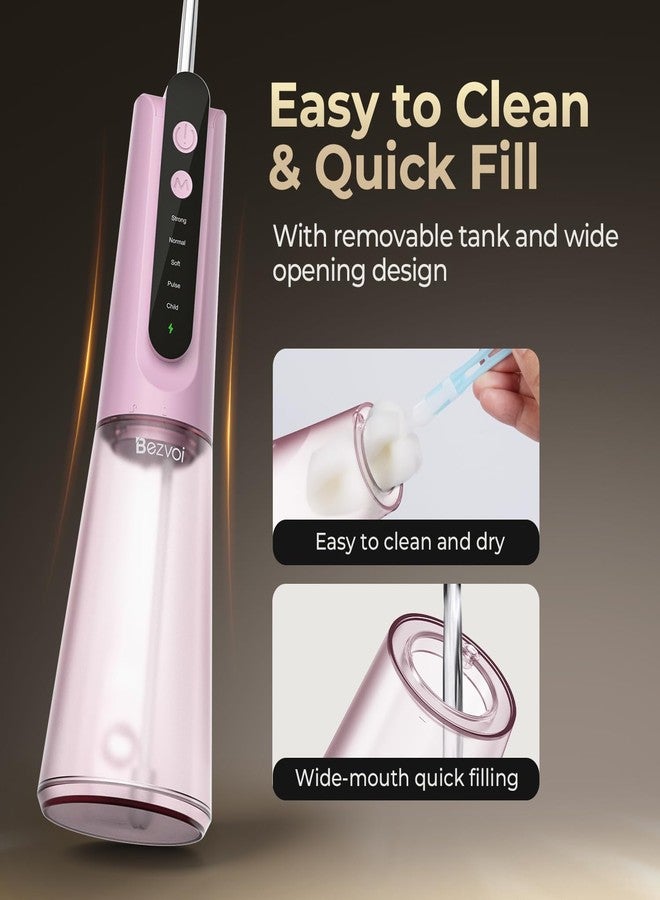 Bezvoi Portable Water Flosser for Teeth: Gum-Sensitive Friendly, Dual-Gear Motor Technology Irrigator Dental Pick with 5 Modes for Braces & Orthodontic, IPX7 Waterproof, Cordless for Travel, Pink - Image 5