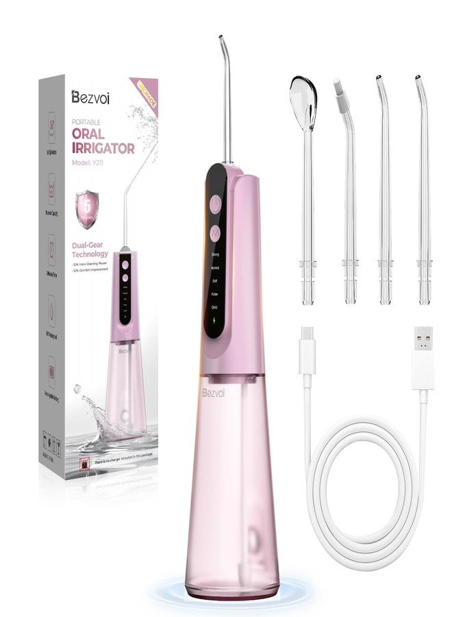 Bezvoi Portable Water Flosser for Teeth: Gum-Sensitive Friendly, Dual-Gear Motor Technology Irrigator Dental Pick with 5 Modes for Braces & Orthodontic, IPX7 Waterproof, Cordless for Travel, Pink - Image 1
