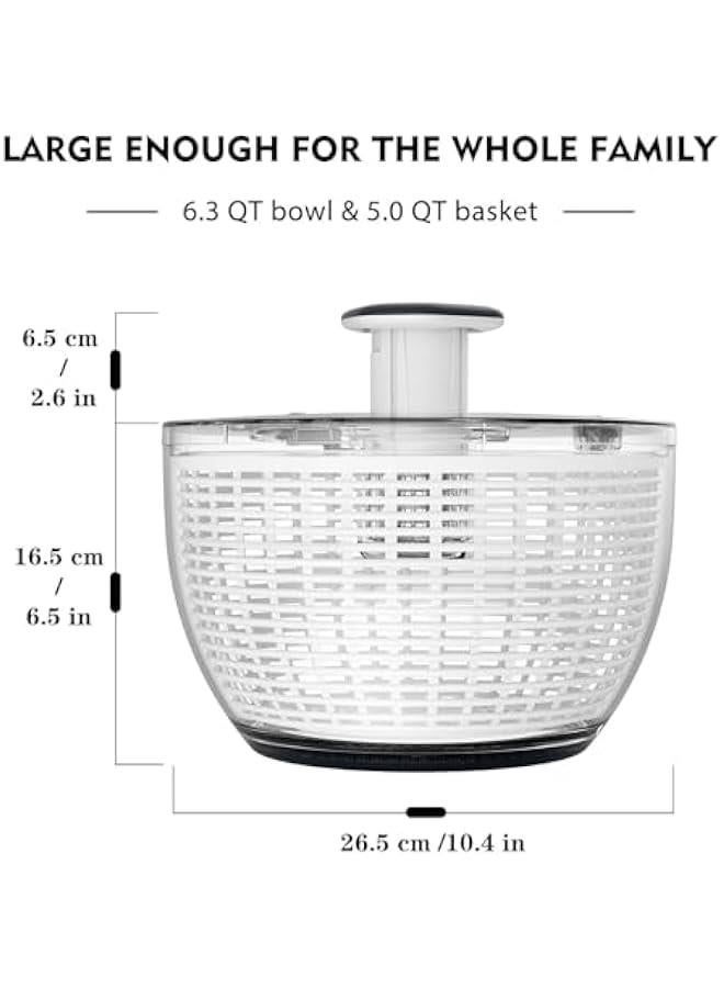 هوكور مجفف سلطة دوار من توريسيك، خلاط سلطة كبير سهل الضغط بيد واحدة مع زر ضغط مريح وقابل للسحب وزر فرامل للخضر والاعشاب والتوت والفواكه، 6.3 كوارت - Image 5