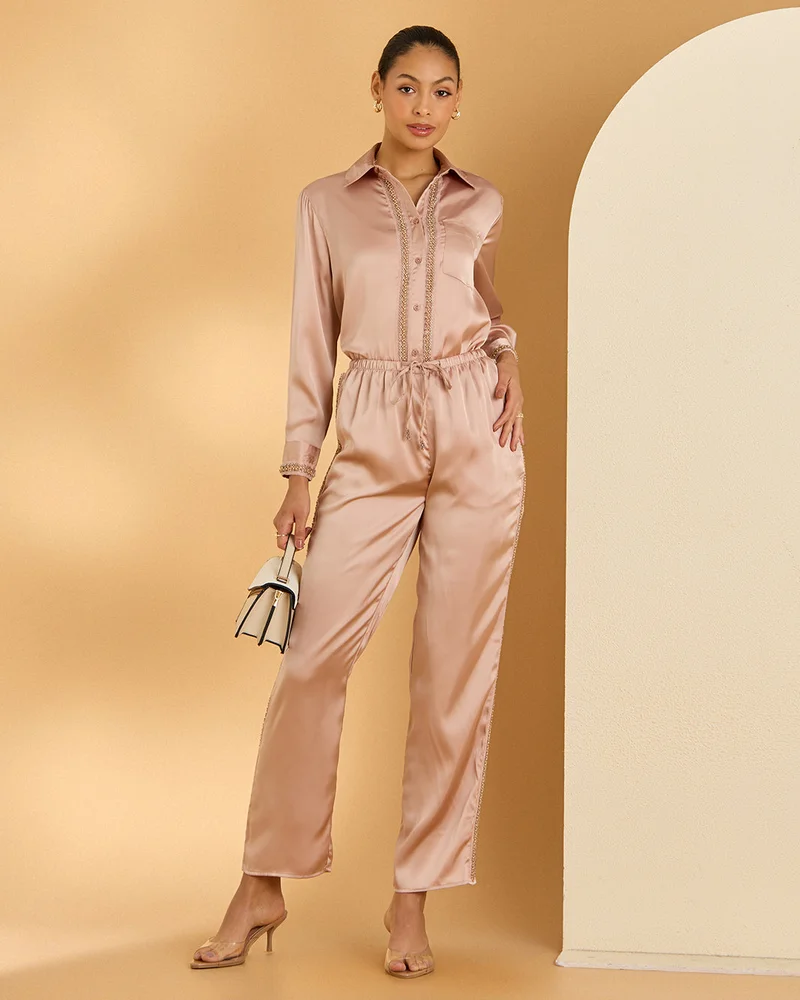 Redtag Women Pink Embellished Satin Trousers