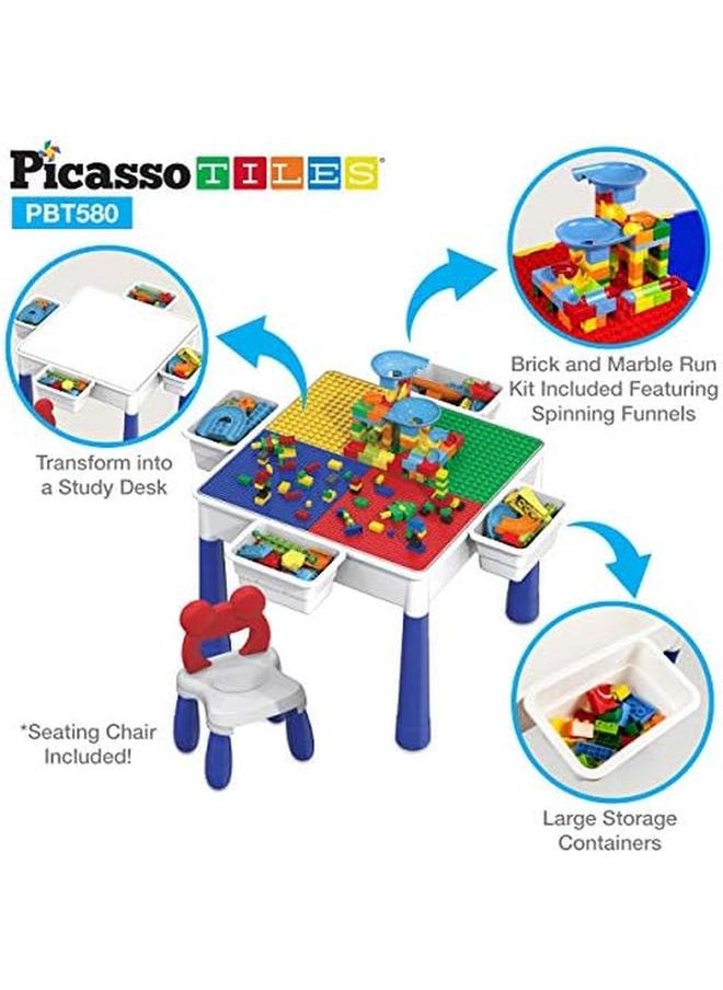 PicassoTiles - Kids Multi Activity Table Storage Bin And Chair Set Combo 581 Pcs Building Block With Marble Run Play Table Compatible With Building Bricks Blocks Stem Toy For Boys And Girls Ages 3 Plus - Image 1