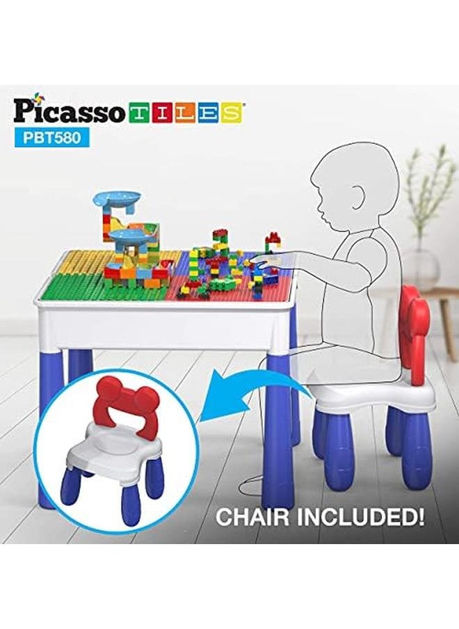 PicassoTiles - Kids Multi Activity Table Storage Bin And Chair Set Combo 581 Pcs Building Block With Marble Run Play Table Compatible With Building Bricks Blocks Stem Toy For Boys And Girls Ages 3 Plus - Image 1