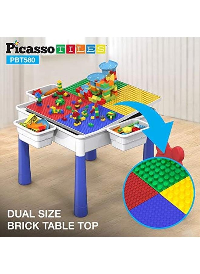 PicassoTiles - Kids Multi Activity Table Storage Bin And Chair Set Combo 581 Pcs Building Block With Marble Run Play Table Compatible With Building Bricks Blocks Stem Toy For Boys And Girls Ages 3 Plus - Image 1