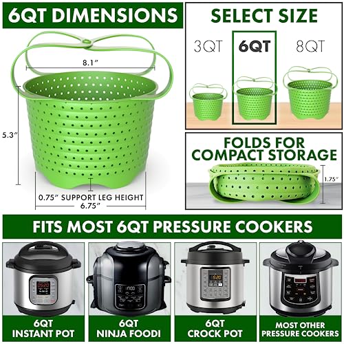 Avokado Silicone Steamer Basket for 6qt Instant Pot [3qt, 8qt avail], Ninja Foodi, Other Pressure Cookers - 100% Food Safe, BPA-Free, Dishwasher Safe Collapsible Vegetable Steamer Basket & Strainer - Image 3