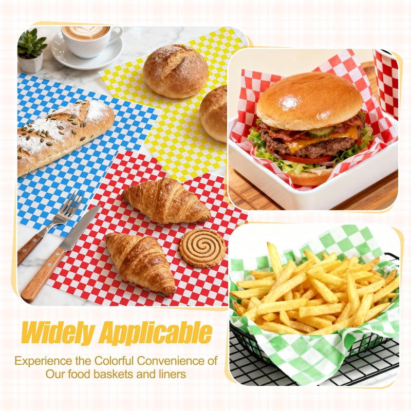 JIRNGLA 120pcs Wax Paper Sheets for Food, 12x12" Variety Pack Checkered Sandwich Wrapping Paper, Greaseproof Deli Sheets, Pre Cut Premium Food Basket Liners for Party, Festival & Outdoors, JIRNGLA - Image 2