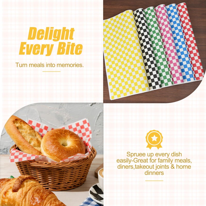 JIRNGLA 120pcs Wax Paper Sheets for Food, 12x12" Variety Pack Checkered Sandwich Wrapping Paper, Greaseproof Deli Sheets, Pre Cut Premium Food Basket Liners for Party, Festival & Outdoors, JIRNGLA - Image 5