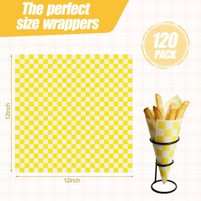 JIRNGLA 120pcs Wax Paper Sheets for Food, 12x12" Variety Pack Checkered Sandwich Wrapping Paper, Greaseproof Deli Sheets, Pre Cut Premium Food Basket Liners for Party, Festival & Outdoors, JIRNGLA - Image 3