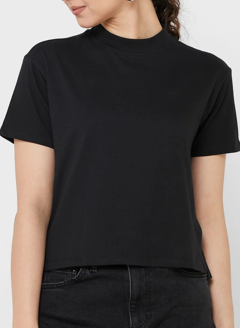 Ginger Basics Mock Neck T-Shirt With Side Split
