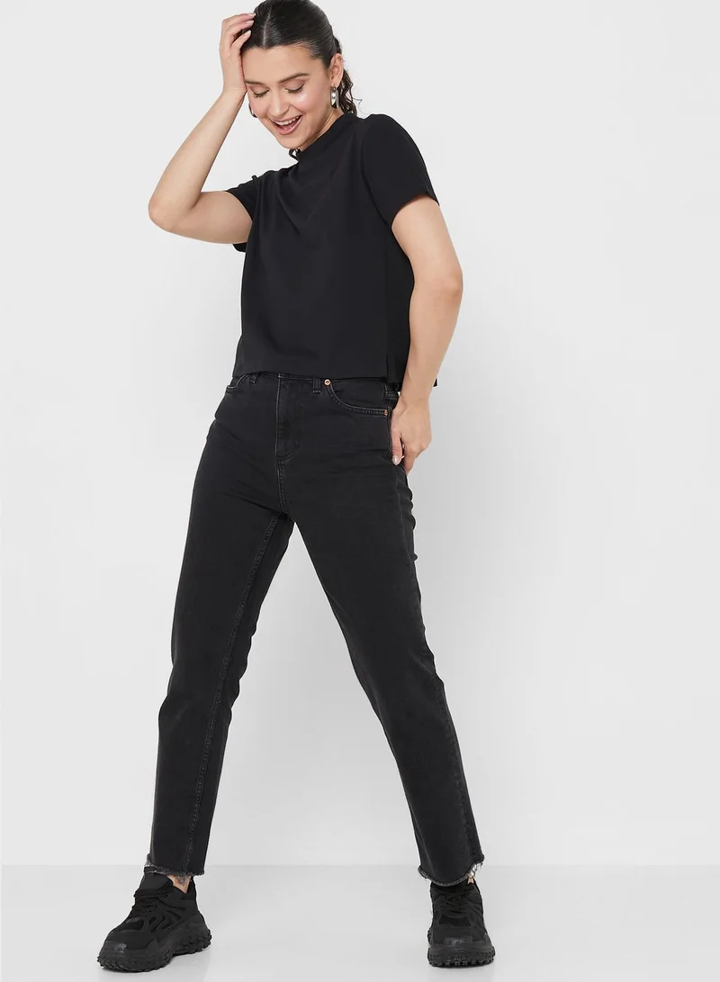 Ginger Basics Mock Neck T-Shirt With Side Split