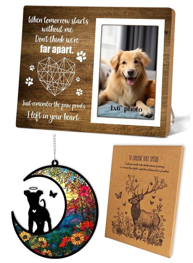 Itsoly Memorial Picture Fram&Dog Memorial Suncatcher Gift Set, Pet Picture Frame, Sympathy Gifts for Loss of Loved Pet, Bereavement Gifts for Loss of Dog, Remembrance Photo Frame or Memorial Gift, Fits 4x6In Photo(GXK03) - Image 1