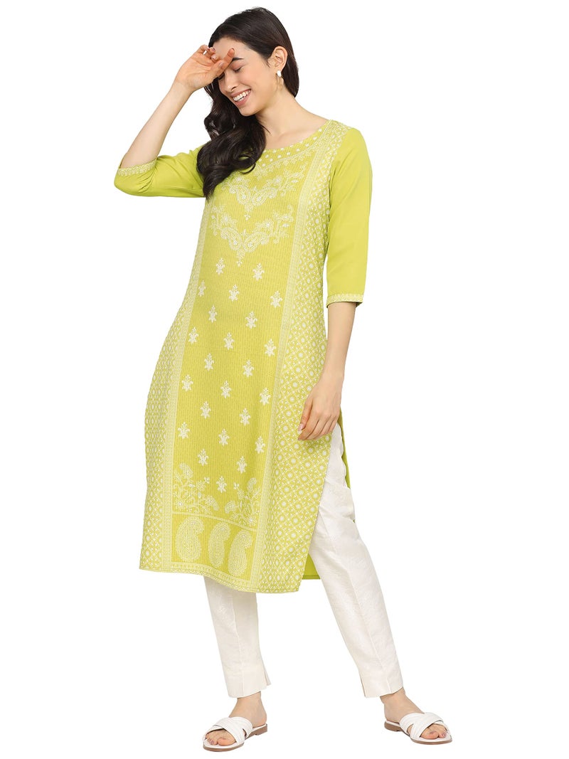 KETCH Women's Polyester Regular Fit Fashion Kurta (Khku000081_Lime/Green, Small - Image 1