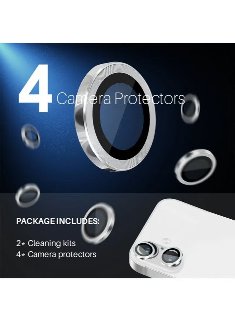 Camera Lens Protector for iPhone 16 and iPhone 16 Plus , 9H Tempered Glass Metal Individual Ring Cover, HD Clear, 2 Pairs Silvery Titanium - Image 2