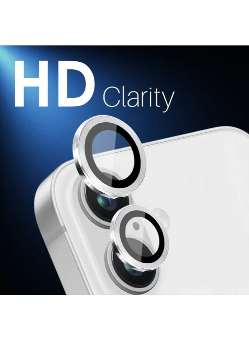 Camera Lens Protector for iPhone 16 and iPhone 16 Plus , 9H Tempered Glass Metal Individual Ring Cover, HD Clear, 2 Pairs Silvery Titanium - Image 4