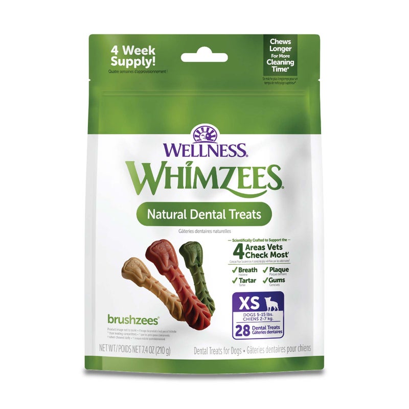 WHIMZEES علاجات الأسنان اليومية للكلاب من ويمزي، علكة طبيعية، حجم صغير جداً، (28 قطعة) - Image 1
