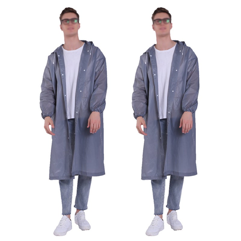 4 pcs Transparent Reusable Raincoat EVA Rain Poncho Portable Raincoat Thicken Rainwear with Rubber Band Hood and Sleeves for Adults Outdoor Supplies (Gray) - Image 2