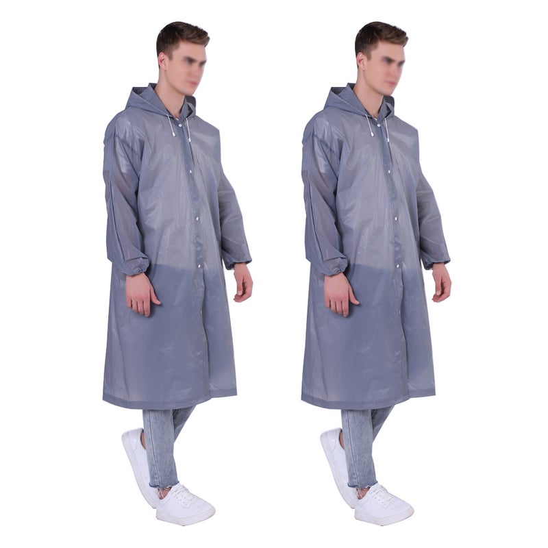 4 pcs Transparent Reusable Raincoat EVA Rain Poncho Portable Raincoat Thicken Rainwear with Rubber Band Hood and Sleeves for Adults Outdoor Supplies (Gray) - Image 1