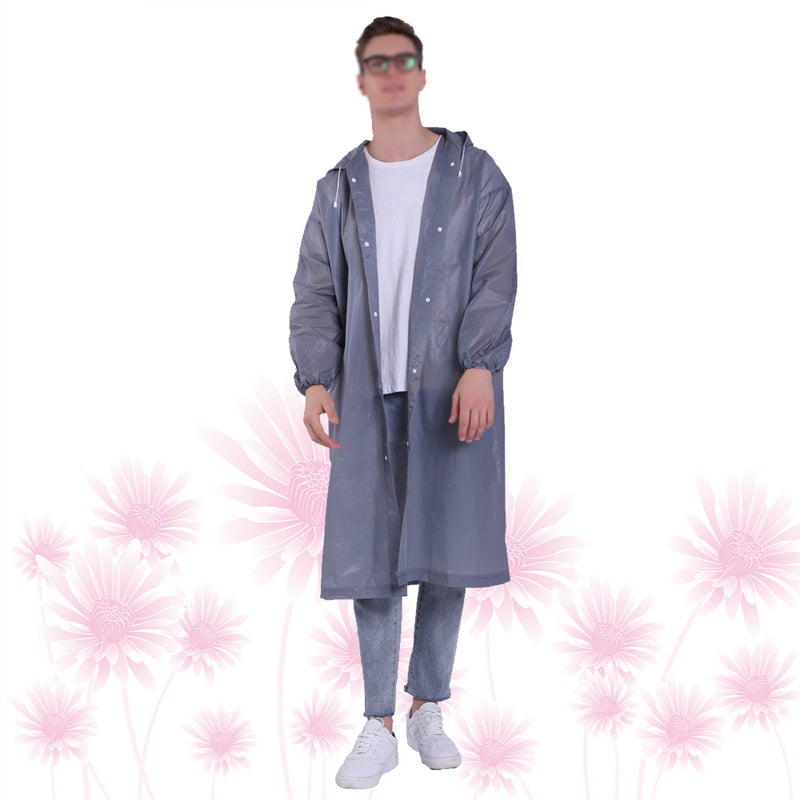 4 pcs Transparent Reusable Raincoat EVA Rain Poncho Portable Raincoat Thicken Rainwear with Rubber Band Hood and Sleeves for Adults Outdoor Supplies (Gray) - Image 4