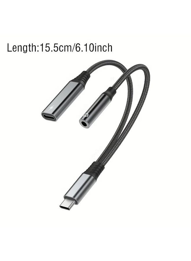 Black USB C To 3 5mm Headphone Adapter 2 in 1 Audio Converter For Live Streaming - Image 3
