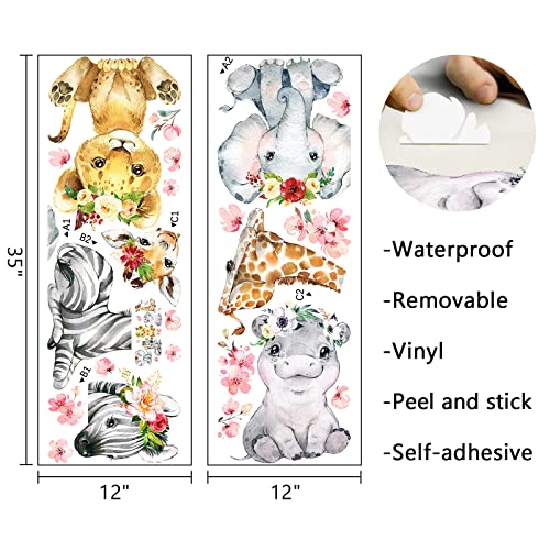 Mfault Girls Safari Jungle Baby Animals Wall Decals Stickers, African Elephant Zebra Giraffe Seahorse Lion Kids Room Nursery Decor, Watercolor Flower Decorations Toddler Bedroom Playroom Art Gift - Image 2
