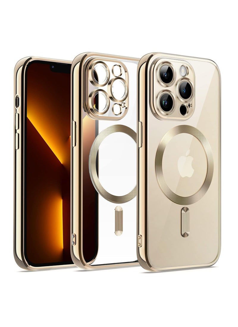 LINJIE - For Iphone 13 Pro Wireless Charging Magnetic Mobile Phone Case Ultra Thin Transparent Tpu Flexible Silicone Protective Cover For Magsafe Charger Drop Resistant Gold - Image 1