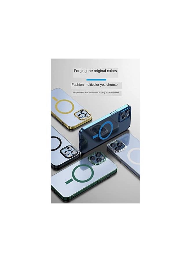 LINJIE - For Iphone 13 Pro Wireless Charging Magnetic Mobile Phone Case Ultra Thin Transparent Tpu Flexible Silicone Protective Cover For Magsafe Charger Drop Resistant Gold - Image 1