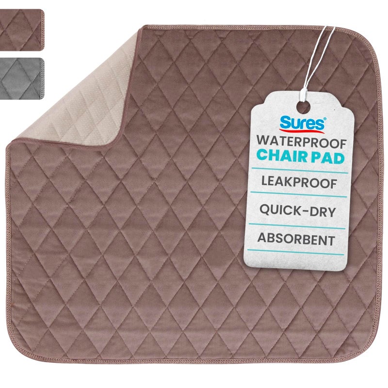 Sures Waterproof Chair Pads for Incontinence 22 x 21 Washable Waterproof Seat Protector Chair Protector Seat Cover Absorbent Pad for Bed Seat Car Wheelchair Recliner Brown 1 Pack