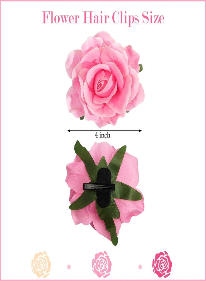 CellElection Tropical Hawaiian Hair Clips Set - 3Pcs Rose and Artificial Flower Clips for Women, Wedding, Summer Beach, Luau Party - 4 Inch - Image 4