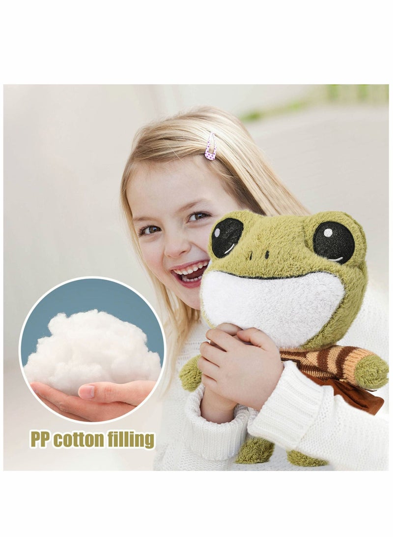 SYOSI دمية ضفدع محشوة، دمية ضفدع بطول 11.4 بوصة، ضفدع محشوة رقيقة ولطيفة متنوعة كرتونية باللون الأخضر مع ملابس وحقيبة، ضفدع محشوة واقف هدية للأطفال الفتيات والأولاد - Image 4