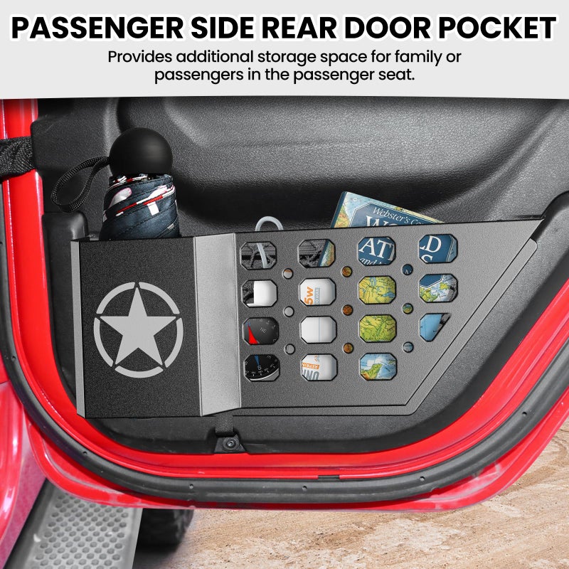 Diamooky Metal Rear Door Pocket Storage Box For Jeep Wrangler Jl Jlu 4Xe 2018-2025 & Gladiator Jt 2020-2022 2023 2023 2024 2025 Accessories Door Storage Organizer Molle Panels  Star  2Pcs - Image 4