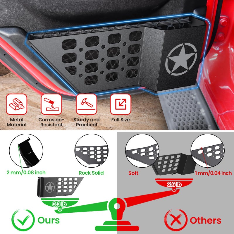 Diamooky Metal Rear Door Pocket Storage Box For Jeep Wrangler Jl Jlu 4Xe 2018-2025 & Gladiator Jt 2020-2022 2023 2023 2024 2025 Accessories Door Storage Organizer Molle Panels  Star  2Pcs - Image 3