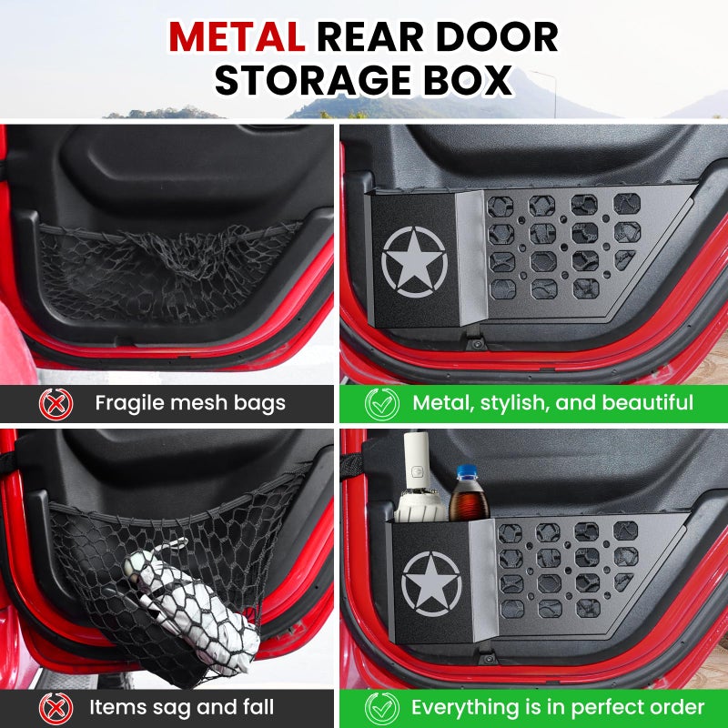Diamooky Metal Rear Door Pocket Storage Box For Jeep Wrangler Jl Jlu 4Xe 2018-2025 & Gladiator Jt 2020-2022 2023 2023 2024 2025 Accessories Door Storage Organizer Molle Panels  Star  2Pcs - Image 5