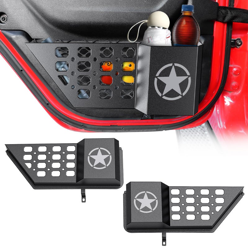 Diamooky Metal Rear Door Pocket Storage Box For Jeep Wrangler Jl Jlu 4Xe 2018-2025 & Gladiator Jt 2020-2022 2023 2023 2024 2025 Accessories Door Storage Organizer Molle Panels  Star  2Pcs - Image 1