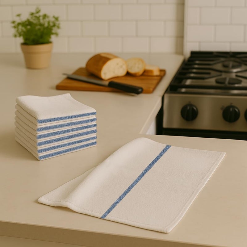 ZUPERIA Bar Mop Towels - 12 Pack (16"x19") - 100% Cotton High Absorbency Kitchen Towels â€“ Reusable Dish Cloths, Quick-Dry Rags with Blue Stripe â€“ Ideal for Restaurants, Cooks, Bartenders & Homes - Image 4