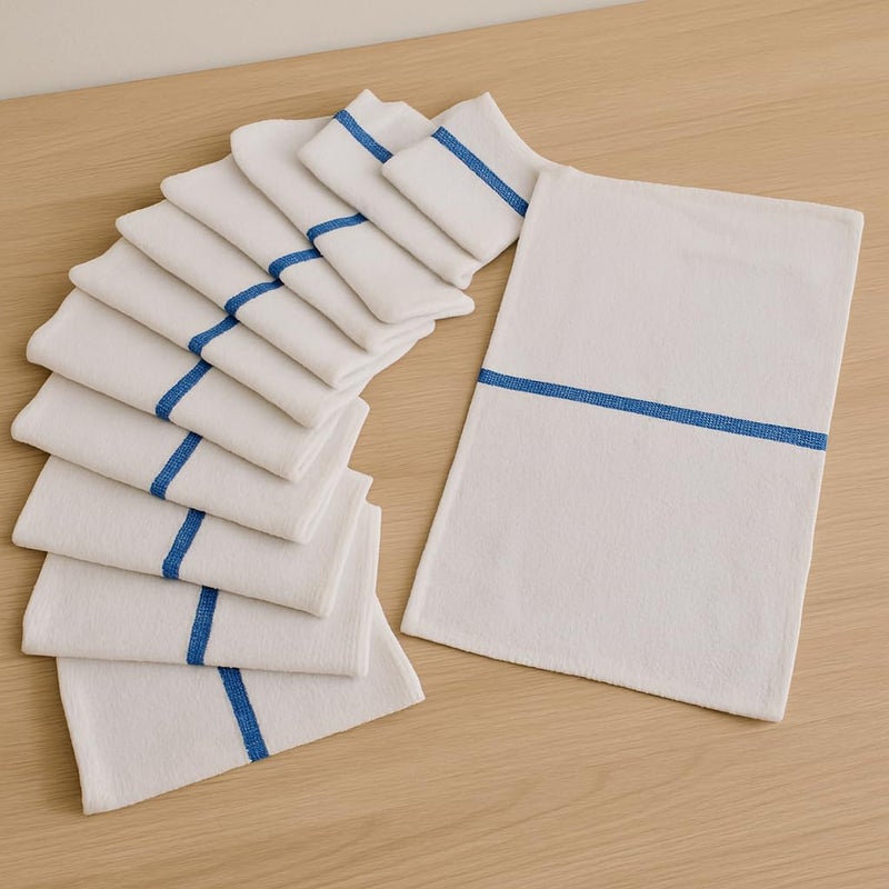 ZUPERIA Bar Mop Towels - 12 Pack (16"x19") - 100% Cotton High Absorbency Kitchen Towels â€“ Reusable Dish Cloths, Quick-Dry Rags with Blue Stripe â€“ Ideal for Restaurants, Cooks, Bartenders & Homes - Image 3