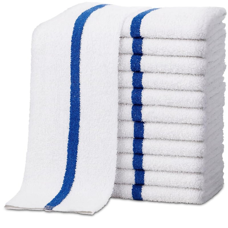 ZUPERIA Bar Mop Towels - 12 Pack (16"x19") - 100% Cotton High Absorbency Kitchen Towels â€“ Reusable Dish Cloths, Quick-Dry Rags with Blue Stripe â€“ Ideal for Restaurants, Cooks, Bartenders & Homes - Image 1