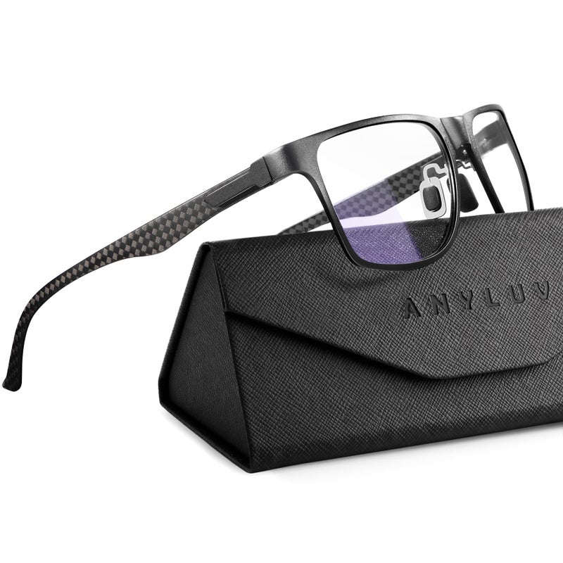 ANYLUV Blue Light Glasses Men Relieve Eyestrain and Eye Protection AlMg Metal Computer Blue Light Blocking GlassesBlack Carbon Fiber x175 - Image 2