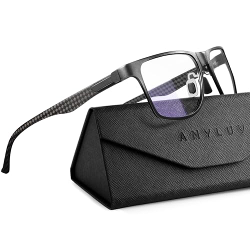 ANYLUV Blue Light Glasses Men Relieve Eyestrain and Eye Protection AlMg Metal Computer Blue Light Blocking GlassesBlack Carbon Fiber x175 - Image 1