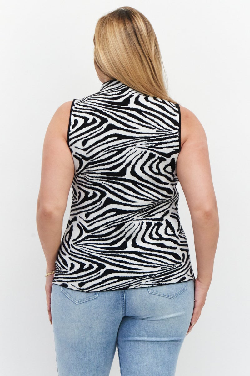 CARMEN MARC VALVO Women Mock Neck Sleeveless Animal Print Top, Black - Image 2