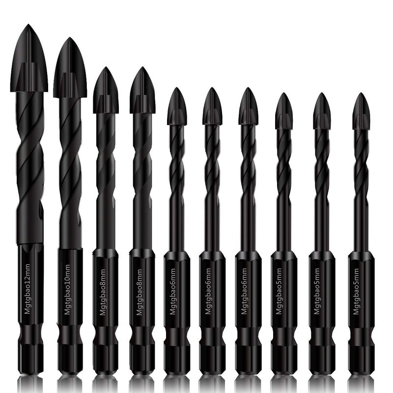 Mgtgbao 10PC Masonry Drill Bits, Mgtgbao Concrete Drill Bit Set for Tile,Brick, Plastic and Wood,Tungsten Carbide Tip Best for Wall Mirror and Ceramic Tile on Concrete and Brick Wall with Size 5mm to 12mm - Image 1