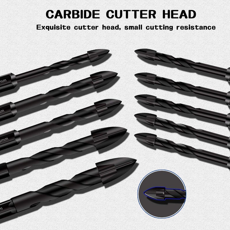 Mgtgbao 10PC Masonry Drill Bits, Mgtgbao Concrete Drill Bit Set for Tile,Brick, Plastic and Wood,Tungsten Carbide Tip Best for Wall Mirror and Ceramic Tile on Concrete and Brick Wall with Size 5mm to 12mm - Image 3