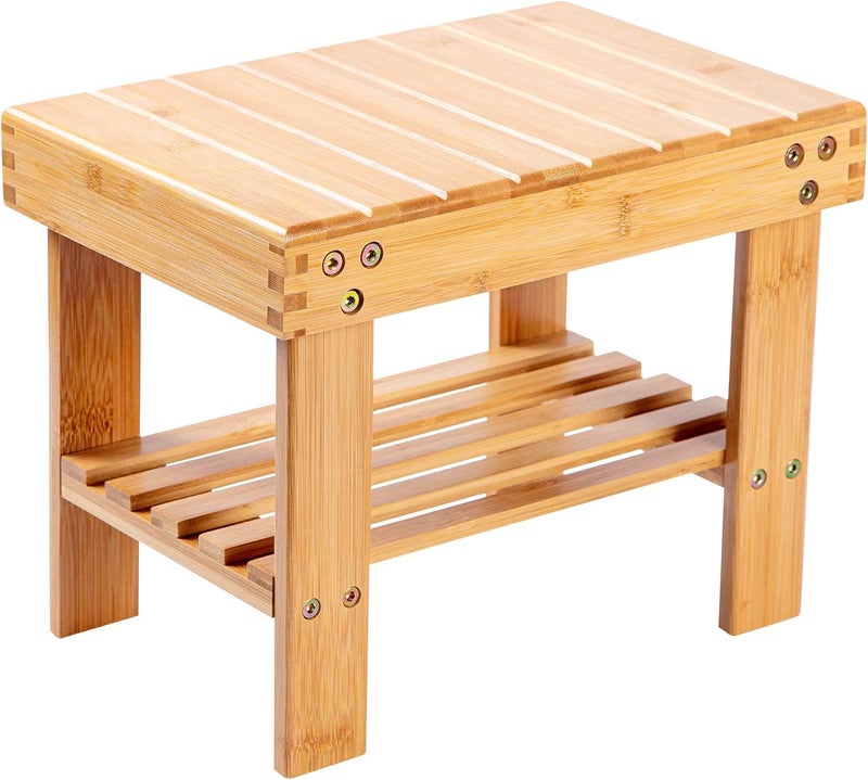 VaeFae Bamboo Small Seat Stool for Kids, Foot Rest Shaving Stool,Storage Shelf, Durable Lightweight and Anti Slip, for Home, Bathroom,Bedside | Nursery School - Image 1