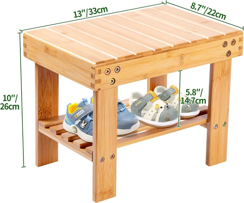 VaeFae Bamboo Small Seat Stool for Kids, Foot Rest Shaving Stool,Storage Shelf, Durable Lightweight and Anti Slip, for Home, Bathroom,Bedside | Nursery School - Image 3