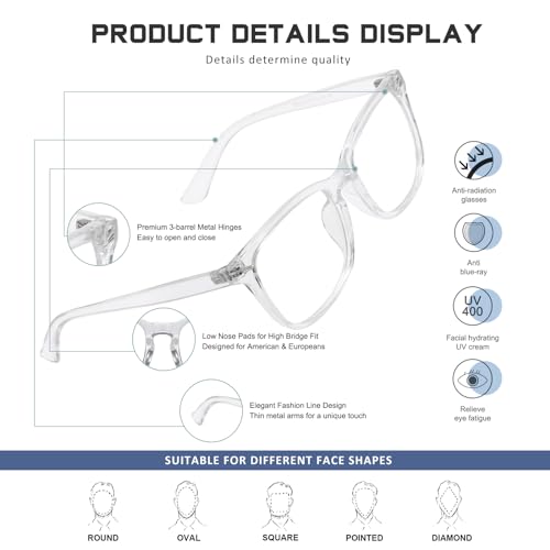 Jectieey Reading Glasses for Women Men - Blue Light Blocking UV Filter Computer Readers,Anti Eyestrain Eyeglasses(Transparent, 1.75X) - Image 2