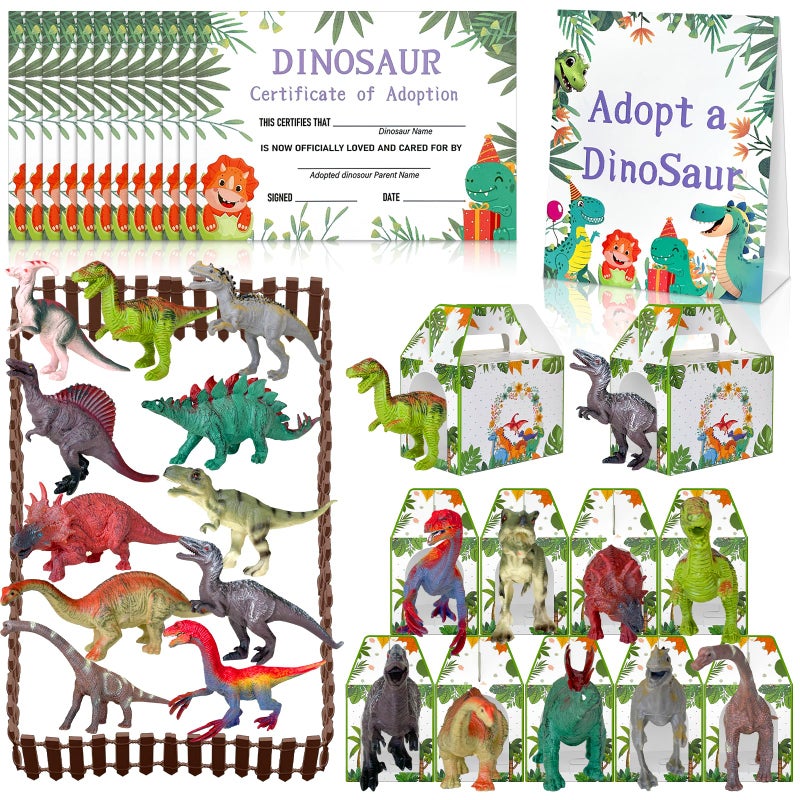 Gaiaring 38 Pcs Adopt a Dinosaur Pet Party Favors Plastic Dinosaur Animal Include 12 Mini Dinosaur 12 Foldable Boxes 12 Adopt Cards 1 Adopt Sign 1 Adopt Fence for Adopt A Pet Party (Plastic) - Image 1