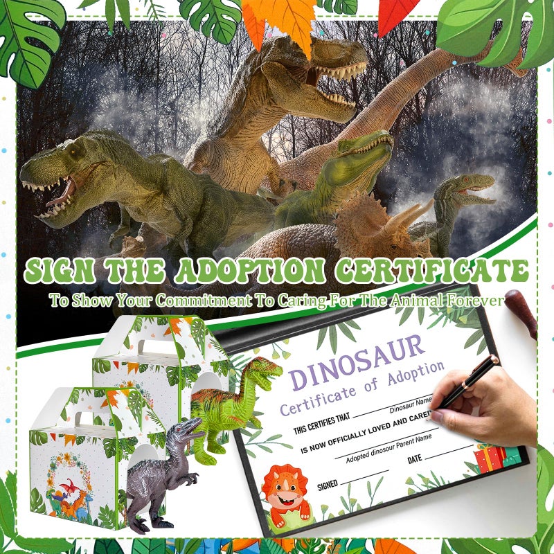 Gaiaring 38 Pcs Adopt a Dinosaur Pet Party Favors Plastic Dinosaur Animal Include 12 Mini Dinosaur 12 Foldable Boxes 12 Adopt Cards 1 Adopt Sign 1 Adopt Fence for Adopt A Pet Party (Plastic) - Image 4