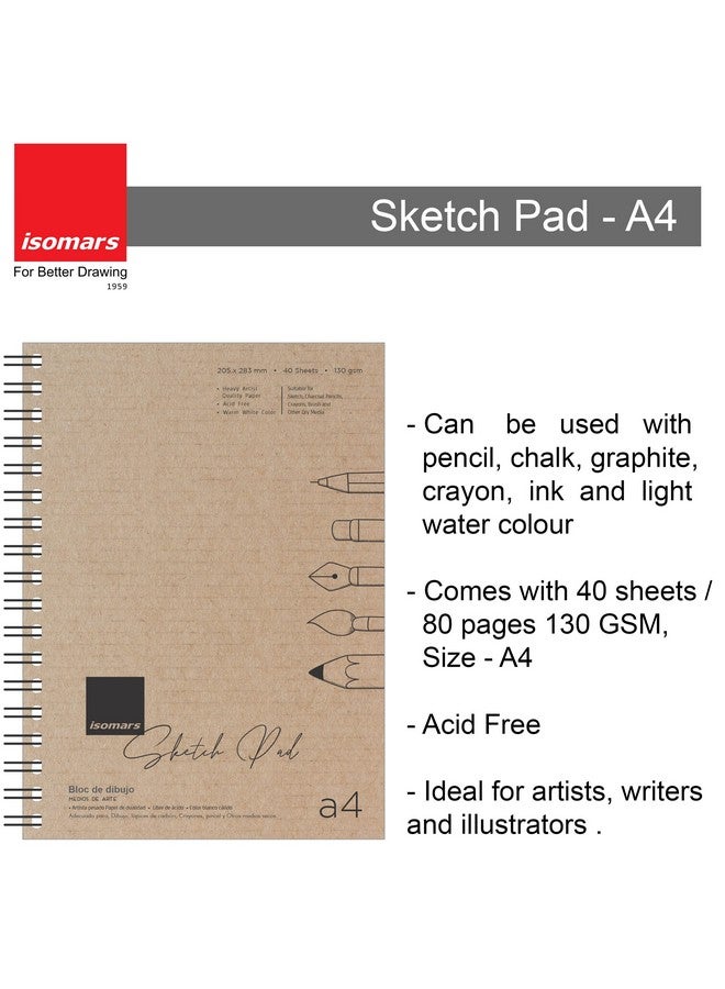 Isomars Drawing Brush Set for Painting Set of 7-Round and Flat Mix with A4 Sketch Pad & Colour Mixing Palette(Wood) - Image 2