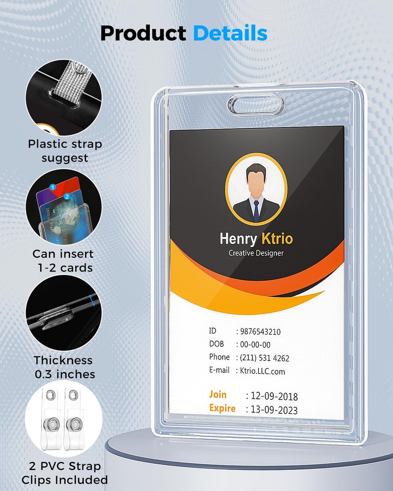 KTRIO ID Badge Holder, Clear Acrylic Card Holder with Thumb Slot, Holds 2 Cards, Vertical Badge Holder for Nurses, Students, Office Staff, 2 Pack - Image 3