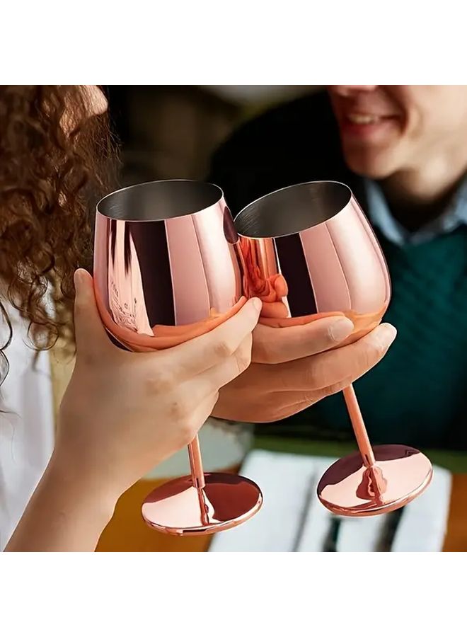 Rose Golden Plated Shatterproof Highball Glass Stainless Steel Copper Crafted Exquisite Texture Durable Wear Resistant Outdoor Picnic Party Elegant Appearance 1pc - Image 1
