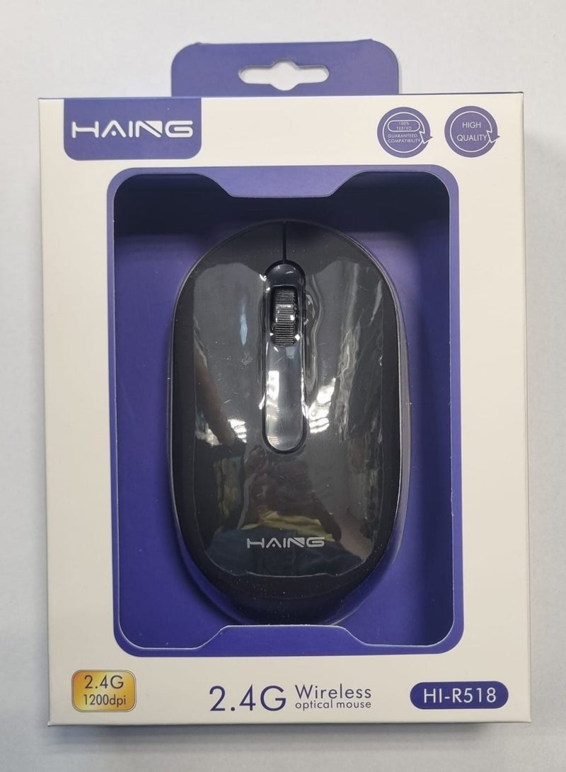 هينغ ماوس بصري لاسلكي عالمي 2.4 جيجاهرتز، 1200 نقطة في البوصة، مستقبل USB نانو - HI518 أسود - Image 1